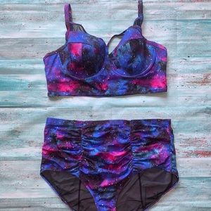 Torrid galaxy mesh bikini top & bottoms plus size 3 two piece swim